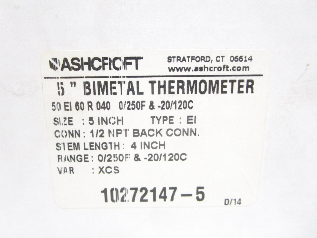 ASHCROFT 50EI60R040 0/250'F 5" NSMP