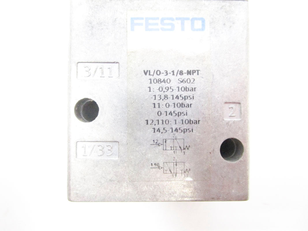 FESTO VL/O-3-1/8-B-NPT 10840 0-145PSI NSMP