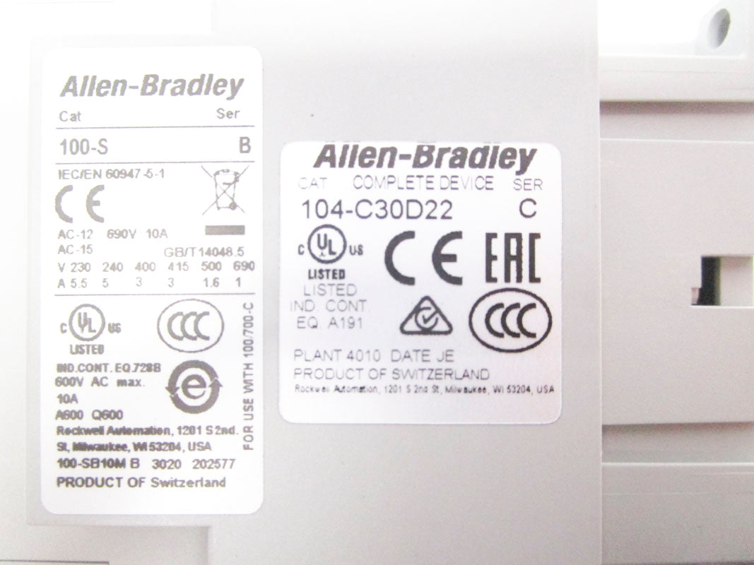 ALLEN BRADLEY 104-C30D22 SER. C 110/120V 30A (BR/WH) NSMP