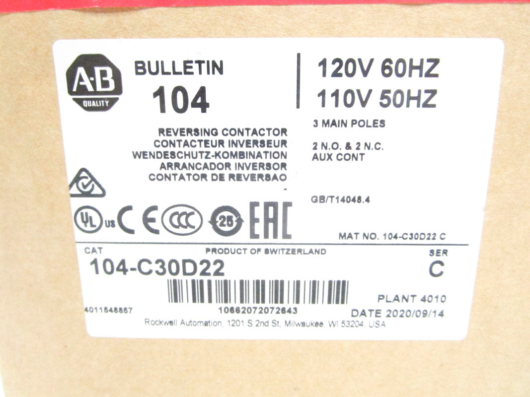 ALLEN BRADLEY 104-C30D22 SER. C 110/120V 30A (BR/WH) NSMP