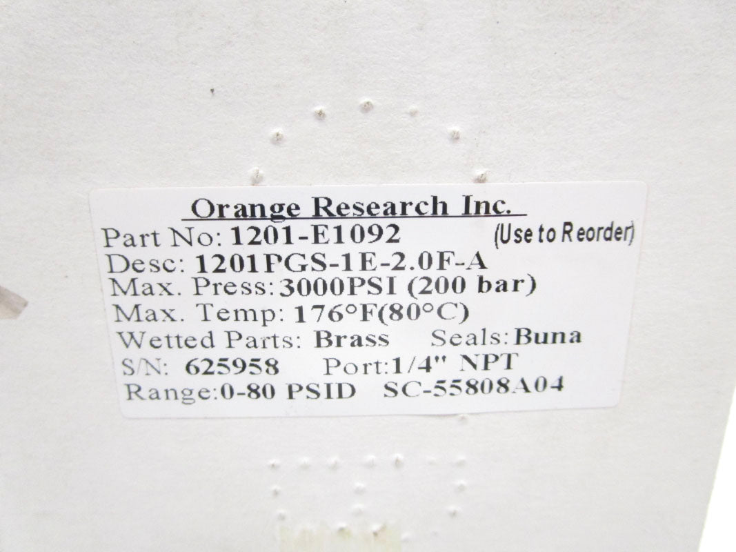 ORANGE RESEARCH 1201-E1092 3000PSI 176'F NSMP