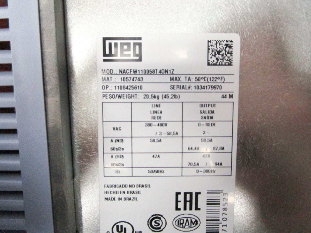 WEG NACFW110058T4ON1Z 10574743 380-480VAC 3/58.5A NSMP