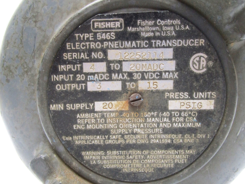 FISHER 546S 20PSIG UNMP