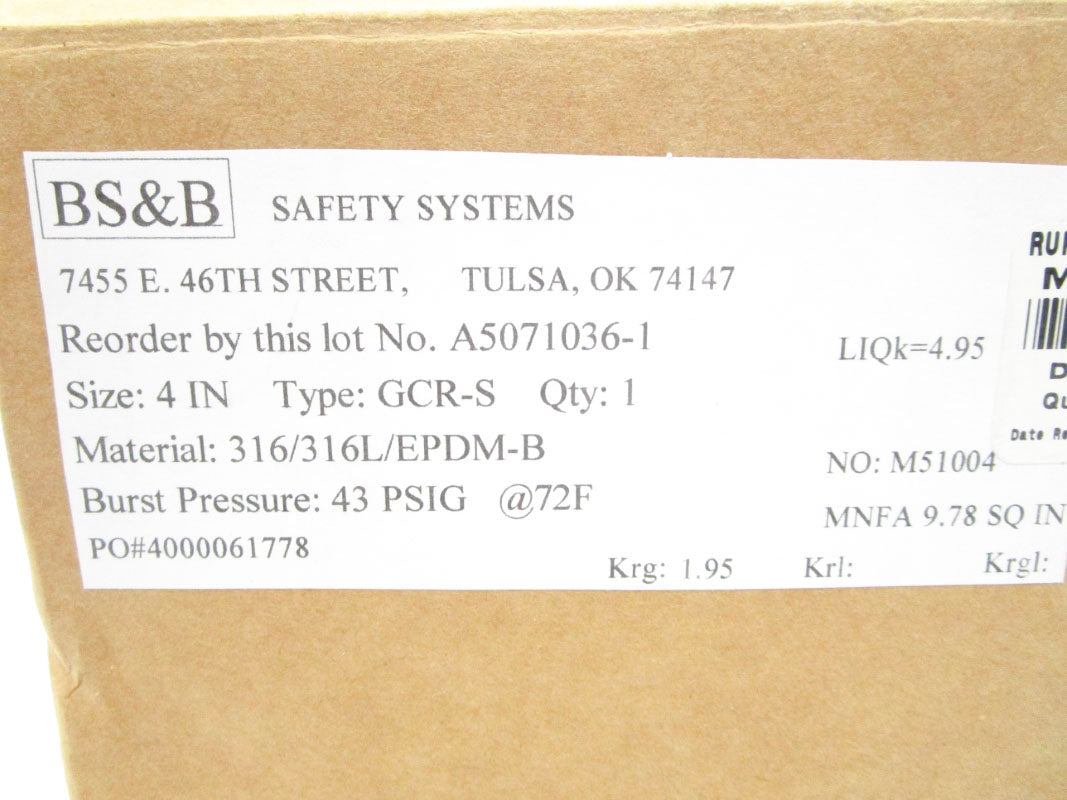 BS&B A5071036-1 GCR-S 43PSI 4" NSMP