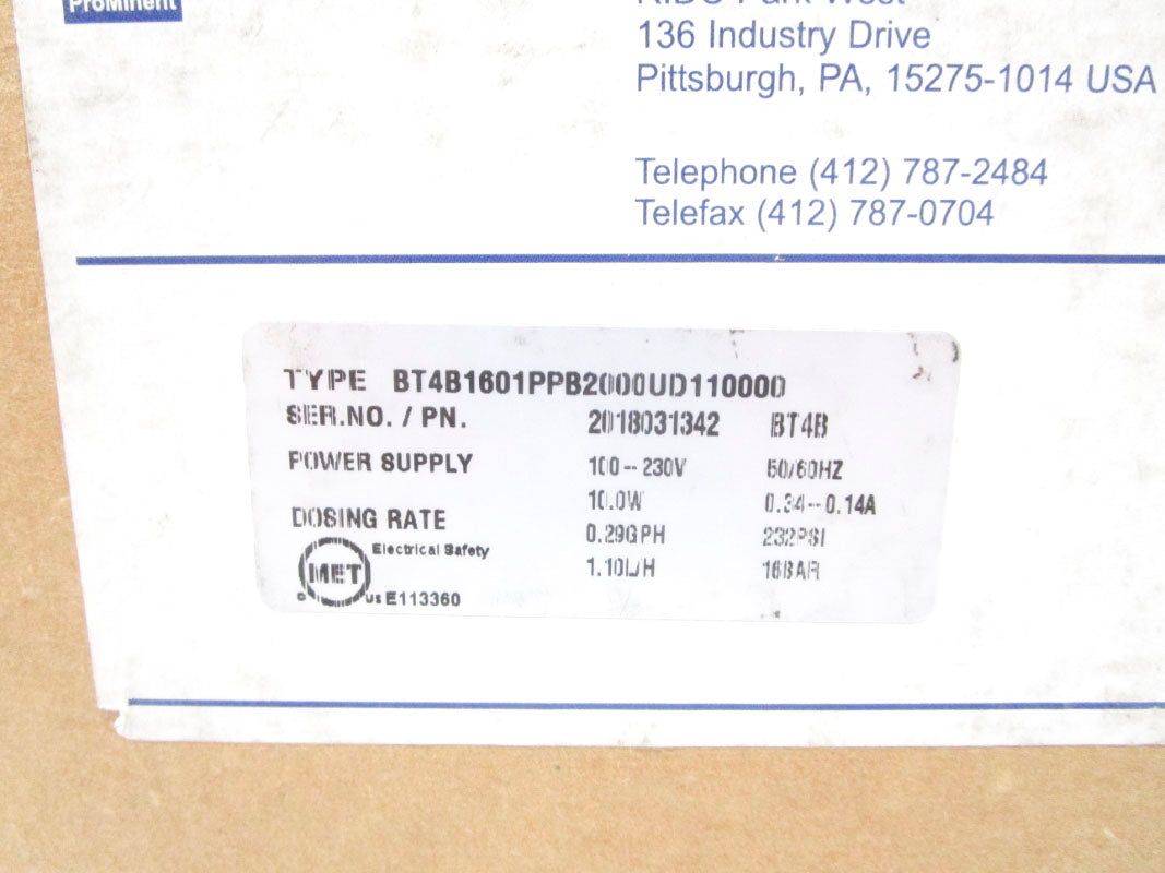 PROMINENT BT4B1601PPB2000UD110000 100-230V 0.24A 232PSI NSMP