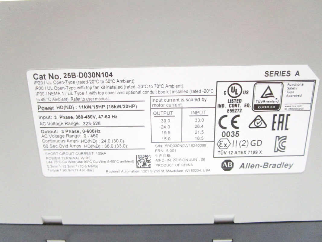 ALLEN BRADLEY 25B-D030N104 SER. A F/W 5.001 323-528V 33A NSMP