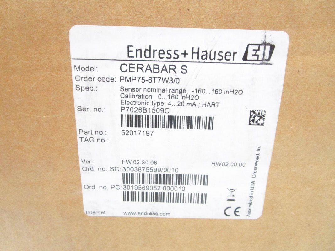ENDRESS+HAUSER PMP75-6T7W3/0 11.5-45VDC 0-160INH2O NSMP