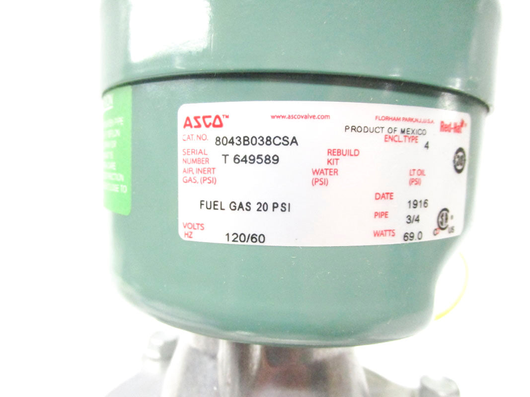 ASCO 8043B038CSA 120V 20PSI 3/4" NSNP