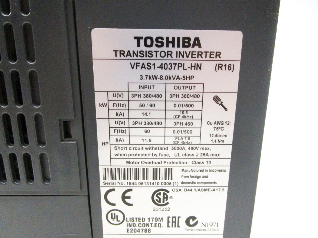 TOSHIBA VFAS1-4037PL-HN 380/480V 14.1A NSMP
