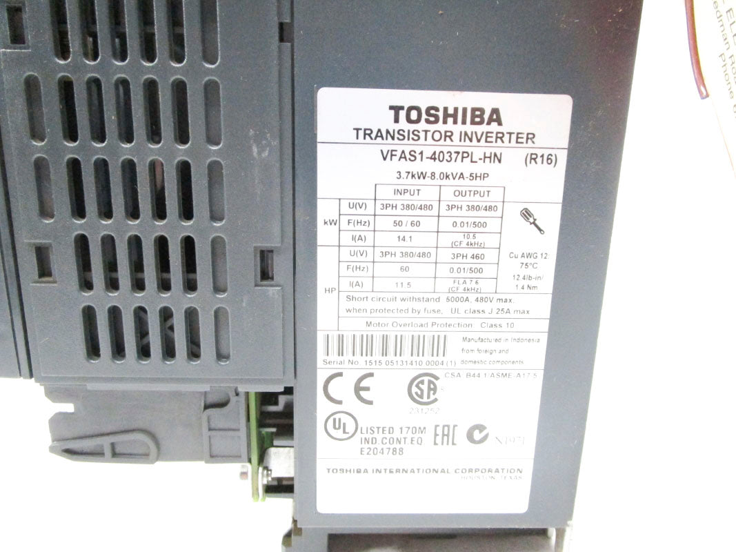 TOSHIBA VFAS1-4037PL-HN 380/480V 14.1A (AS PICTURED) UNMP