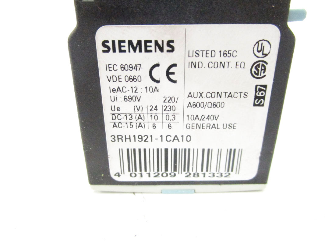 SIEMENS 3RH1921-1CA10 240V 10A UNMP