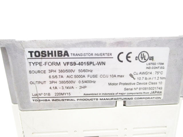 TOSHIBA VFS9-4015PL-WN 380/500V 6.5/5.7A UNMP