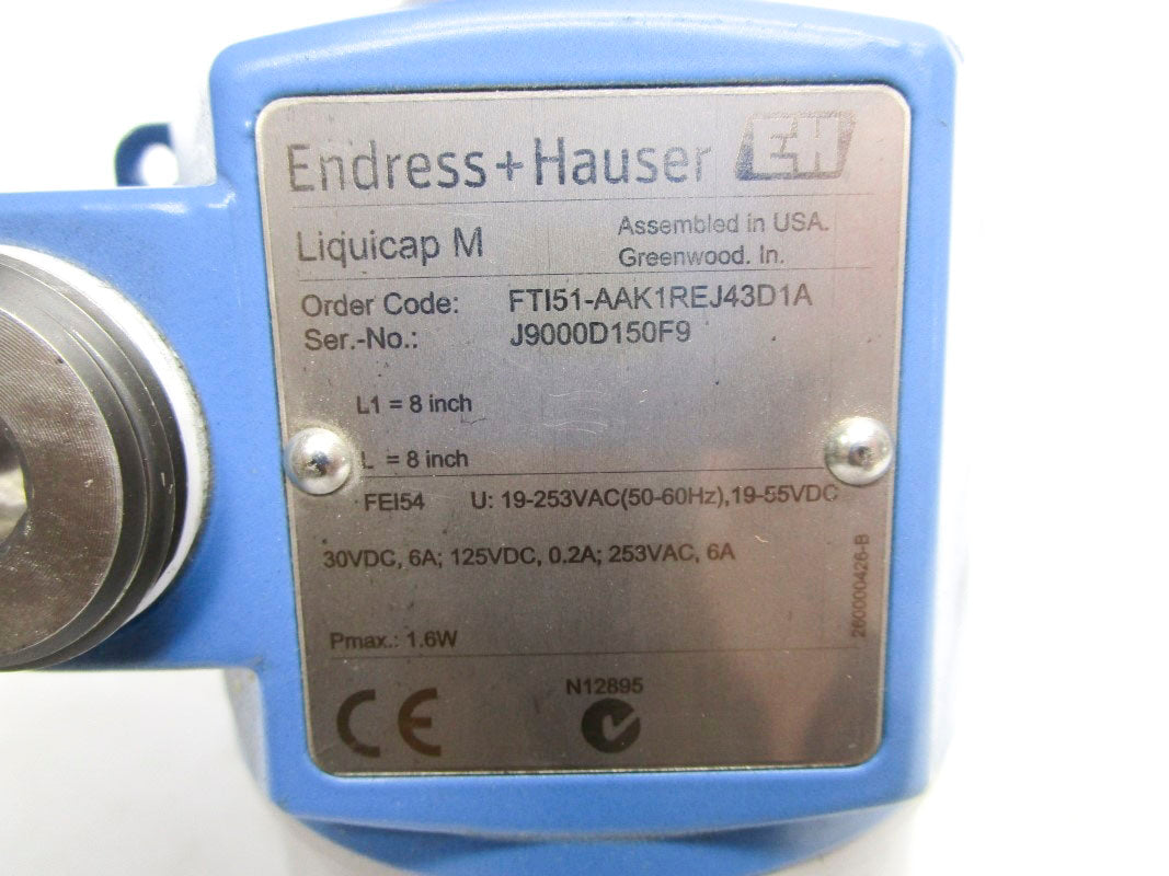 ENDRESS+HAUSER FTI51-AAK1REJ43D1A 19-253VAC 6A 8" NSNP