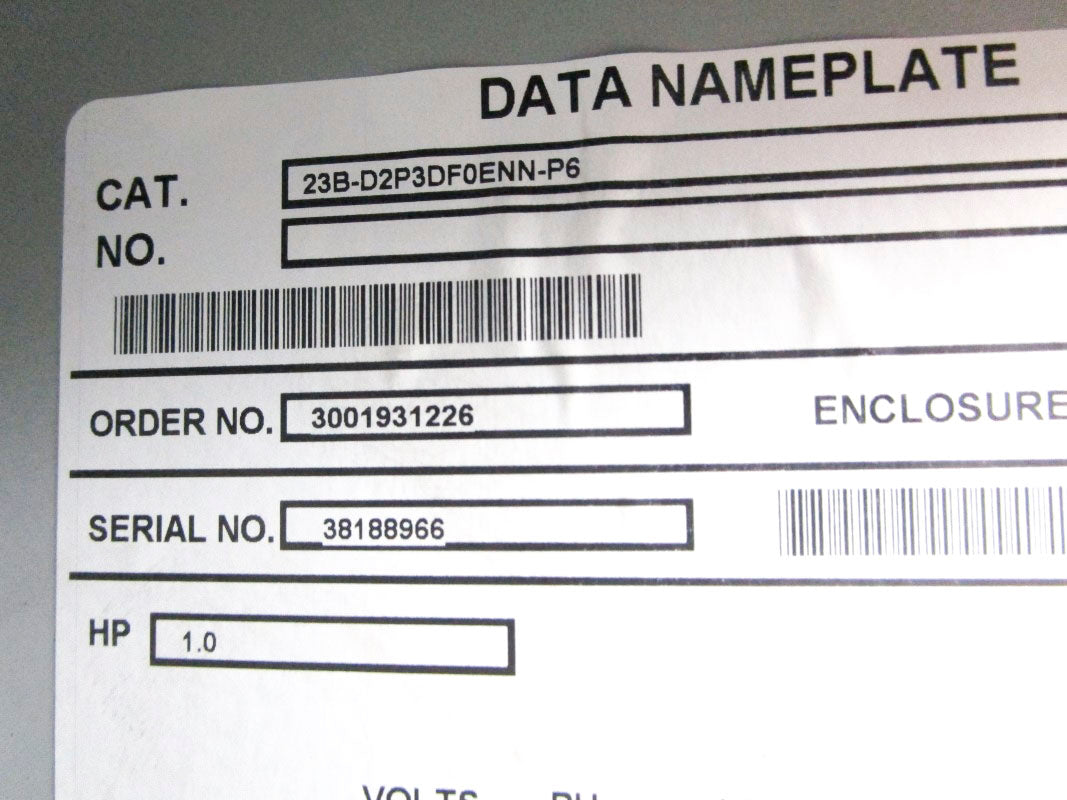 ALLEN BRADLEY 23B-D2P3DF0ENN-P6 480VAC 3.2A UNMP