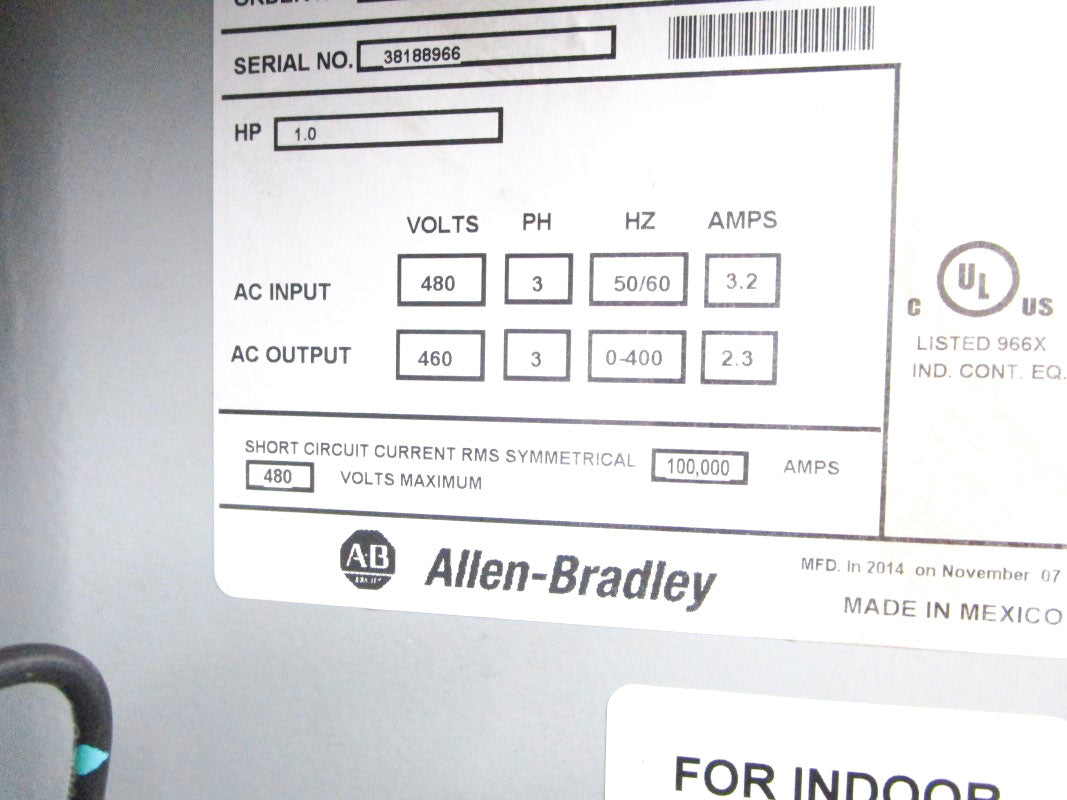 ALLEN BRADLEY 23B-D2P3DF0ENN-P6 480VAC 3.2A UNMP