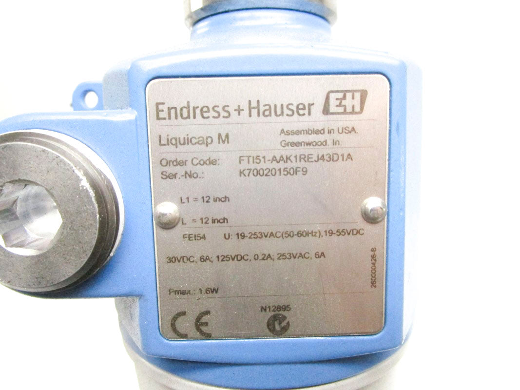 ENDRESS+HAUSER FTI51-AAK1REJ43D1A 19-253VAC 6A 12" UNMP