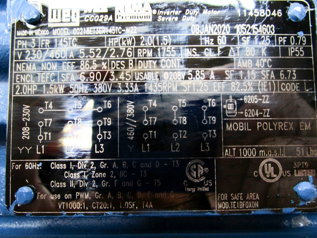 WEG 00218ET3ER145TC-W22 460V 5.52A NSNP