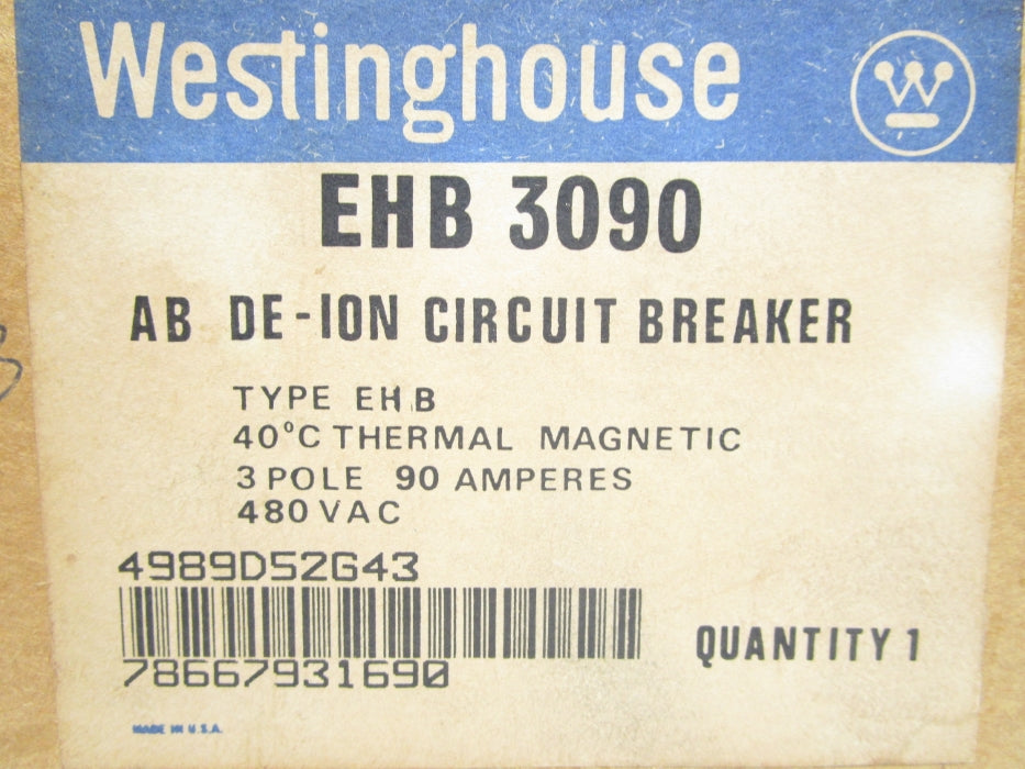 WESTINGHOUSE EHB3090 90A 480VAC NSMP
