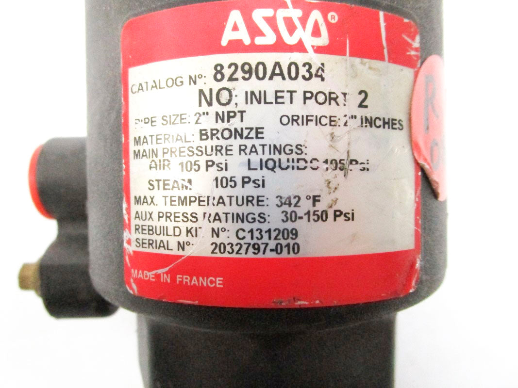 ASCO 8290A034  30-150PSI 342'F 2" UNMP