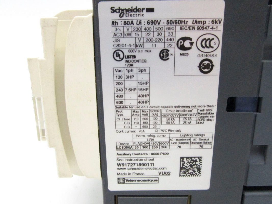 SCHNEIDER ELECTRIC LC2D50AG7 120V 80A (AS PICTURED) NSNP