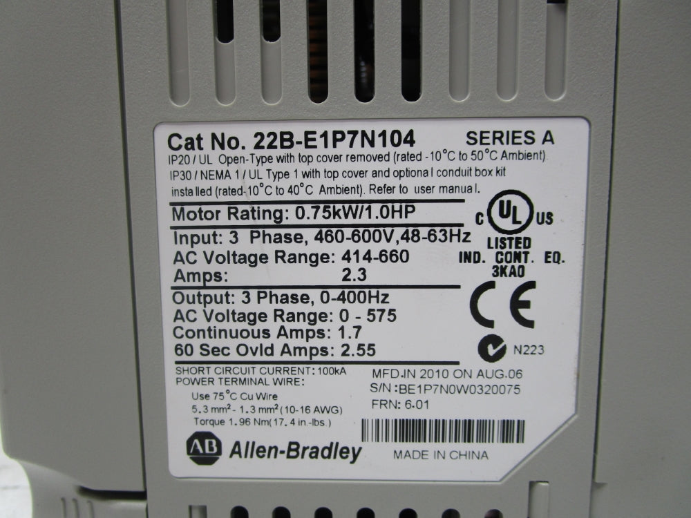 ALLEN BRADLEY 22B-E1P7N104 SER.A F/W 6.01 NSMP