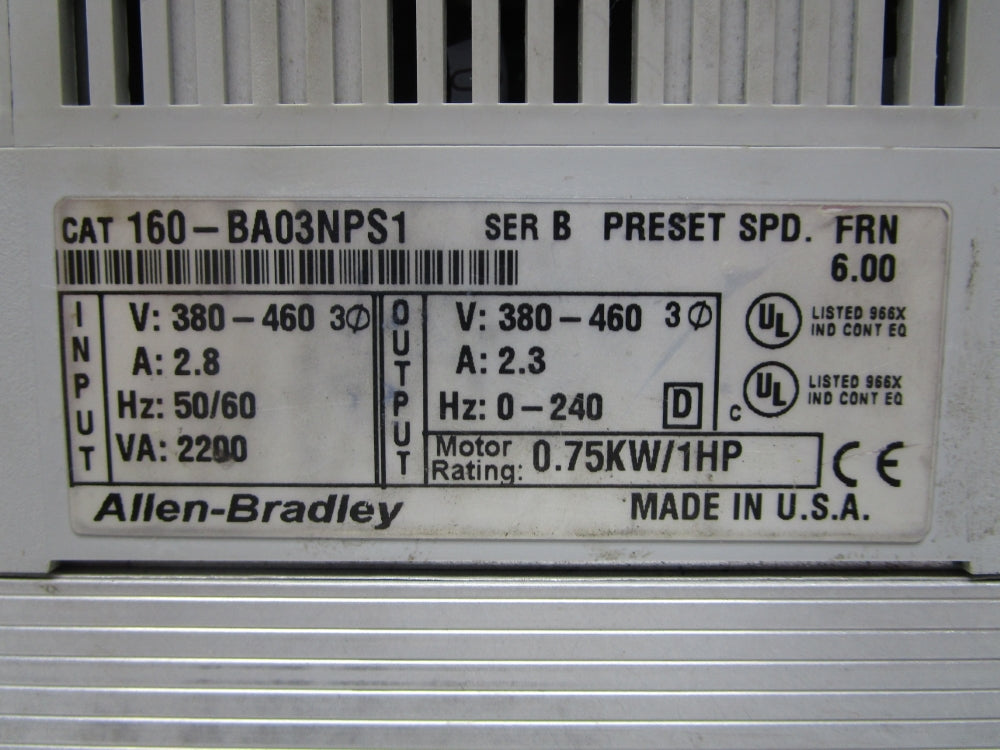 ALLEN BRADLEY 160-BA03NPS1 SER. B F/W 6.00 UNMP