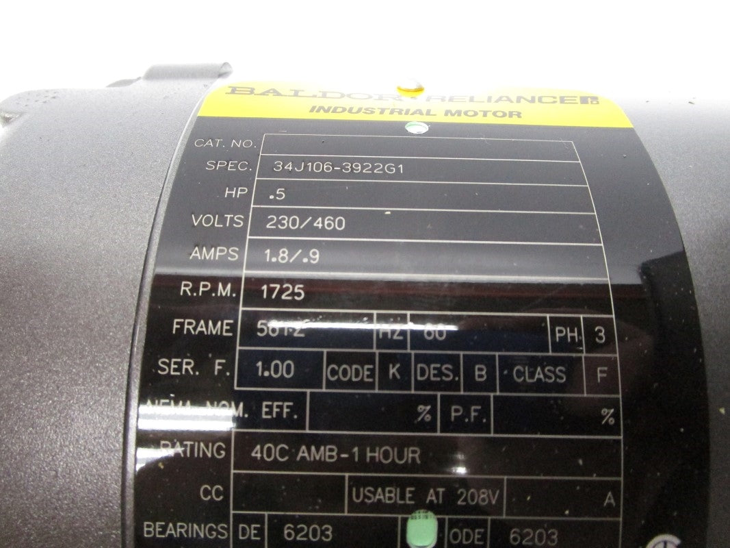 BALDOR 34J106-3922G1 230/460V 1.8/.9A NSMP