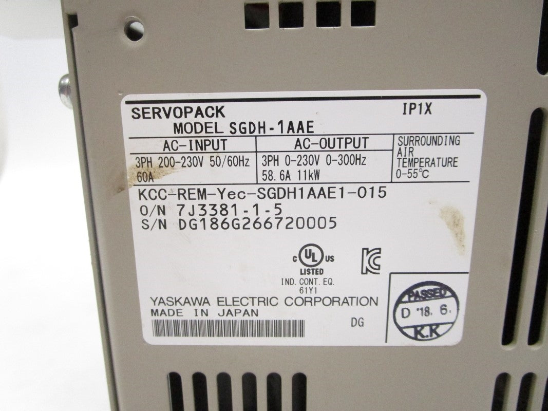 YASKAWA SGDH-1AAE 200-230VAC 60A UNMP