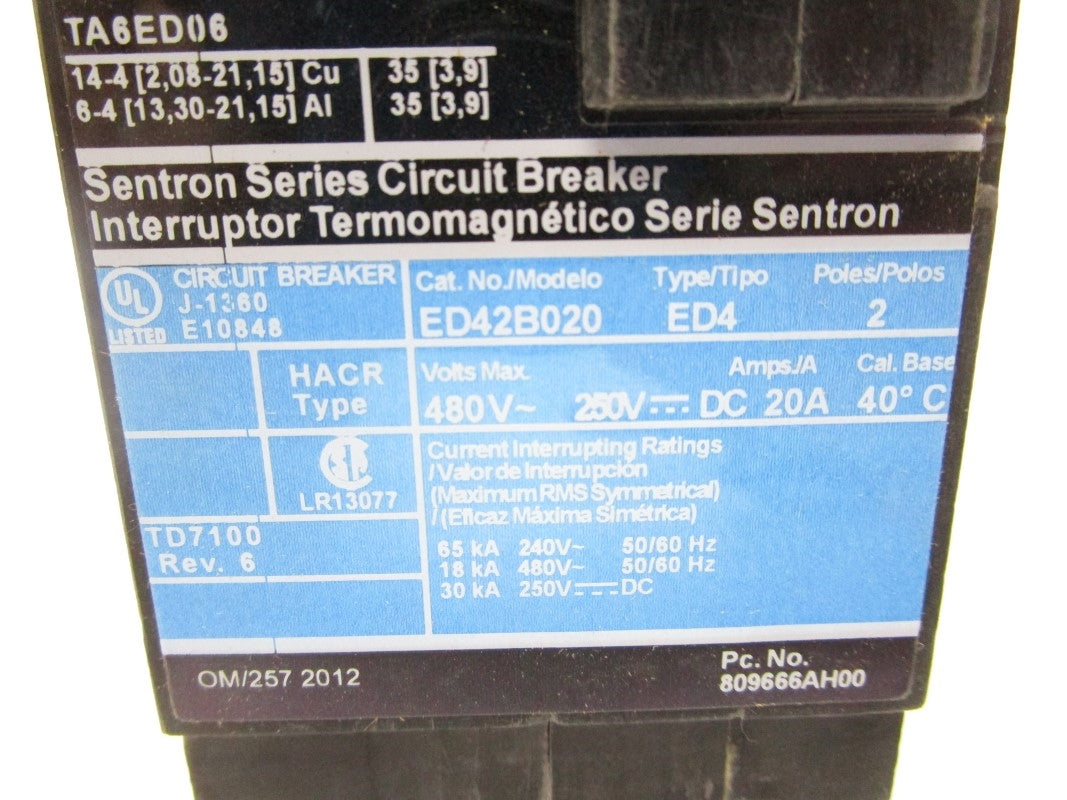 SIEMENS ED42B020L 480VAC 20A NSMP