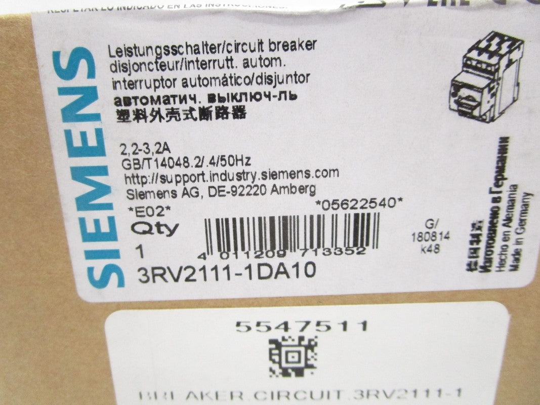 SIEMENS 3RV2111-1DA10 230V 2.2-3.2A NSMP