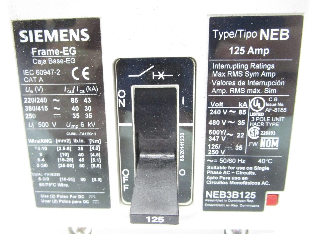 SIEMENS NEB3B125 480V 125A UNMP