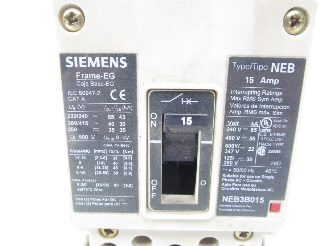 SIEMENS NEB3B015 480V 15A UNMP