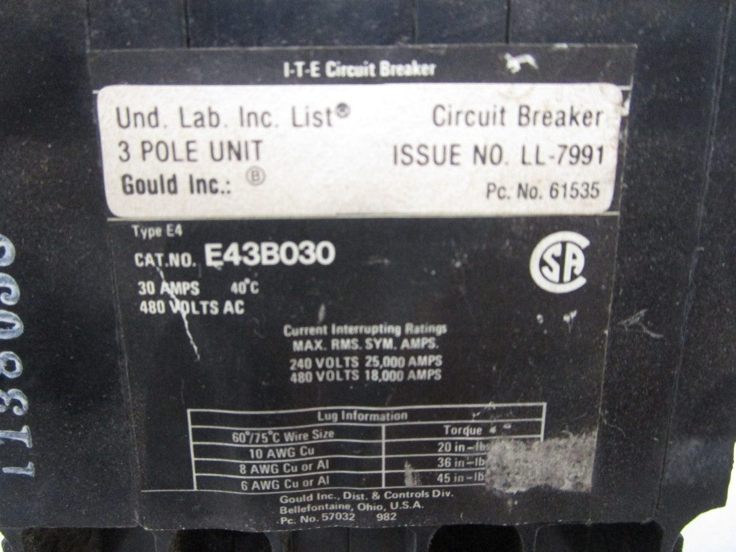 ITE E43B030 480VAC 30A UNMP