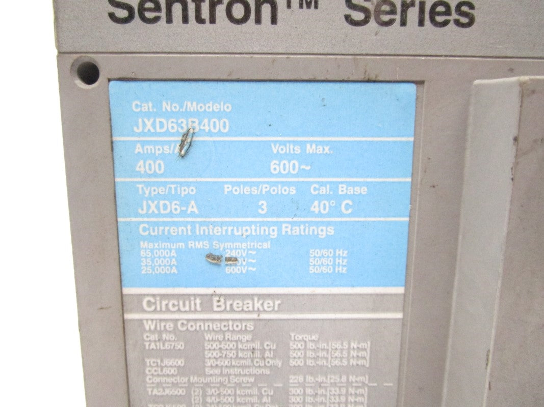 SIEMENS JXD63B400 600V 400A NSNP