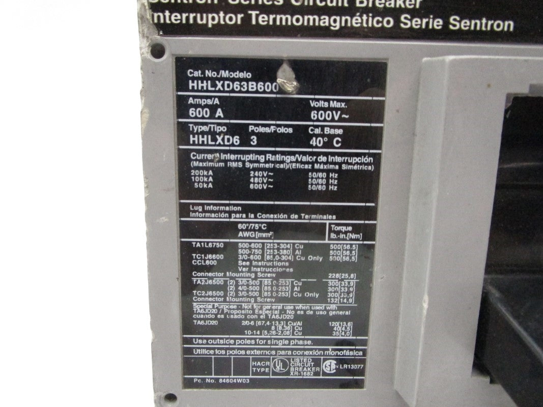 SIEMENS HHLXD63B600 600V 600A UNMP