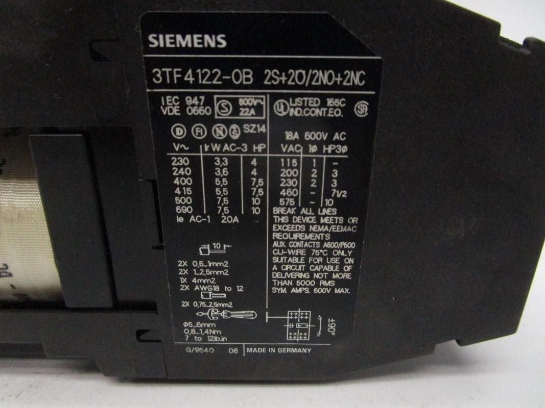SIEMENS 3TF4122-0BB4 24VDC 18A NSMP