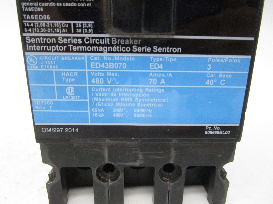 SIEMENS ED43B070L 480V 70A NSMP