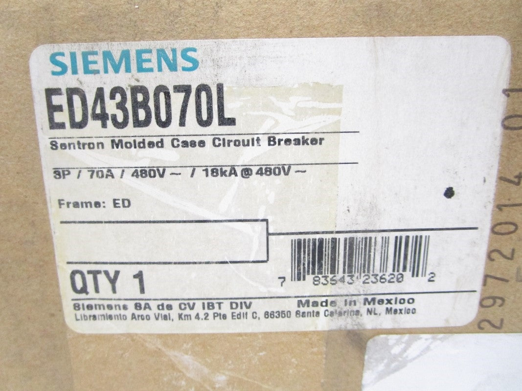 SIEMENS ED43B070L 480V 70A NSMP