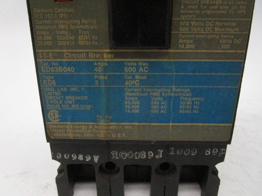 ITE ED63B040 600VAC 40A UNMP