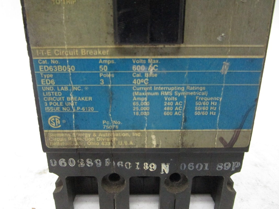 SIEMENS ED63B050 600VAC 50A UNMP