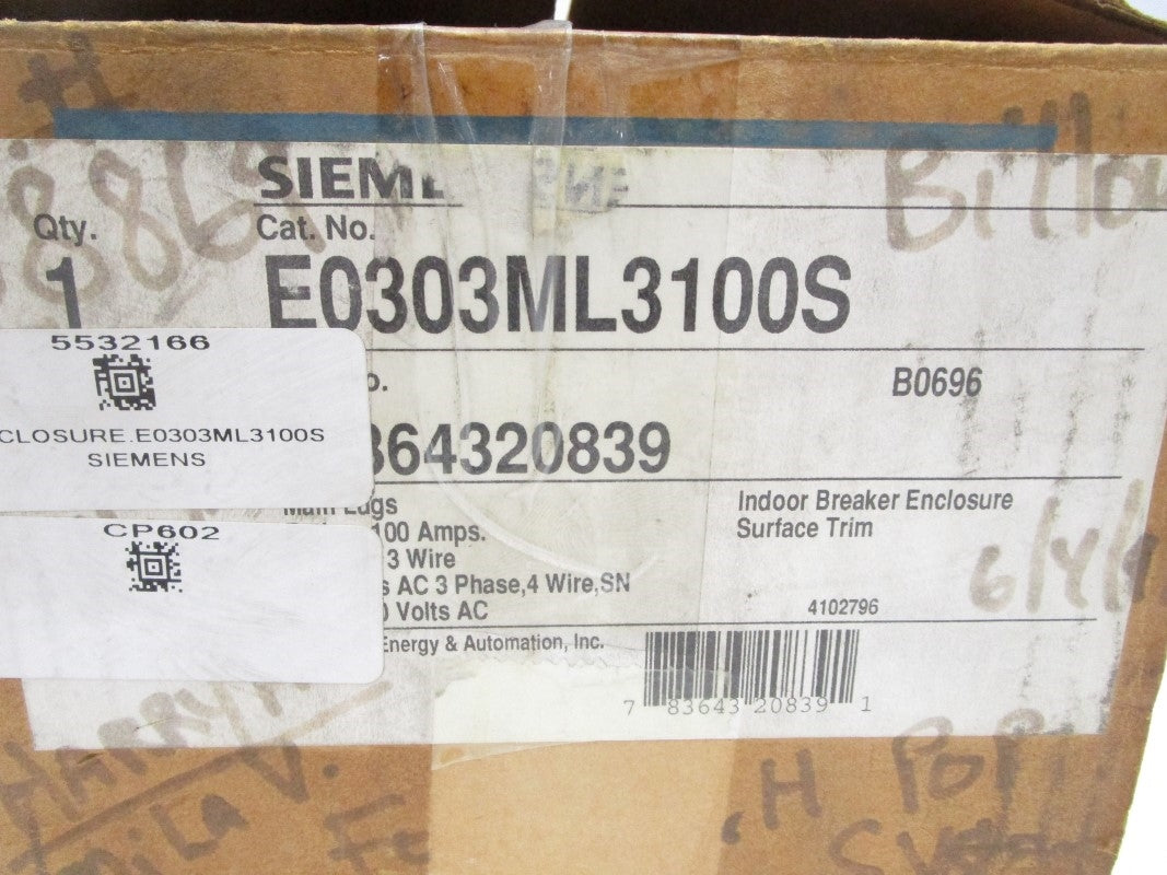 SIEMENS E0303ML3100S 240VAC 100A NSMP