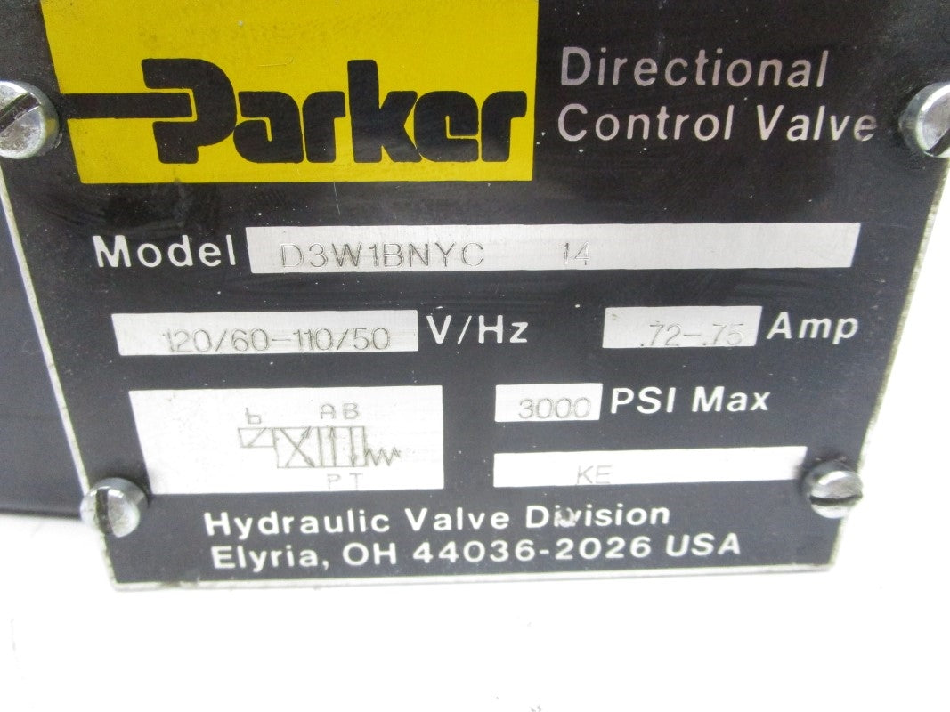 PARKER D3W1BNYC-14 110/120V 0.72-0.75A 3000PSI NSNP
