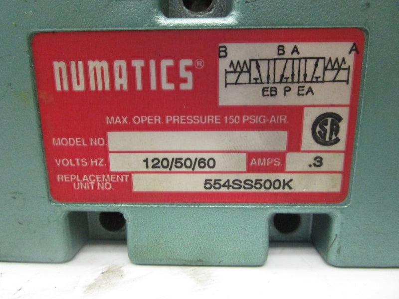 NUMATICS 554SS500K 120V 0.3A 150PSI UNMP