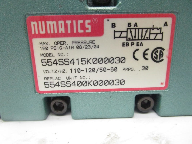 NUMATICS 554SS415K000030 110-120V 0.30A 150PSI NSNP