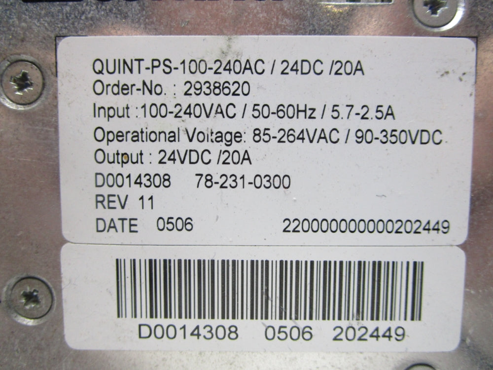 PHOENIX CONTACT QUINT-PS-100-240AC/24DC/20A 2938620 UNMP