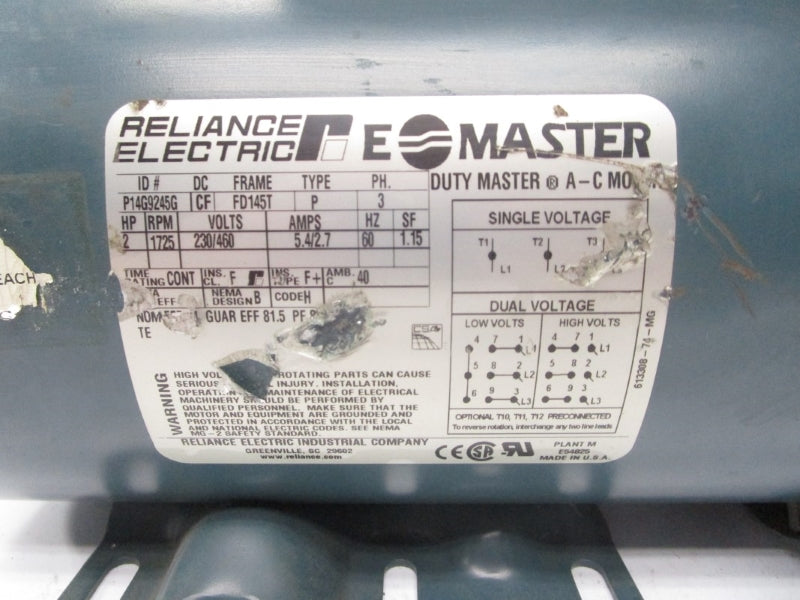RELIANCE ELECTRIC P14G9245G 230/460V 5.4/2.7A (AS PICTURED) NSNP