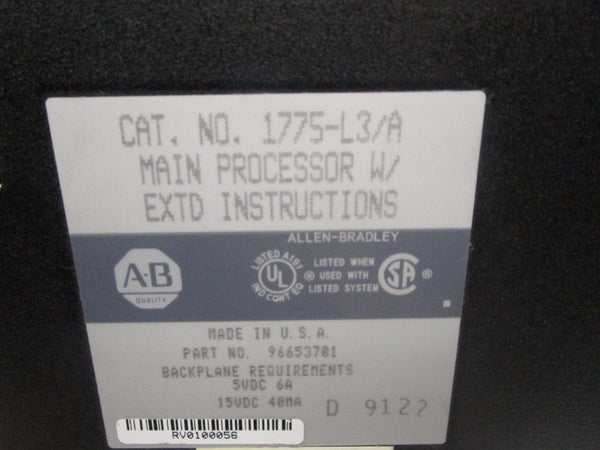 ALLEN BRADLEY 1775-L3 SER. A 15VDC 6A UNMP