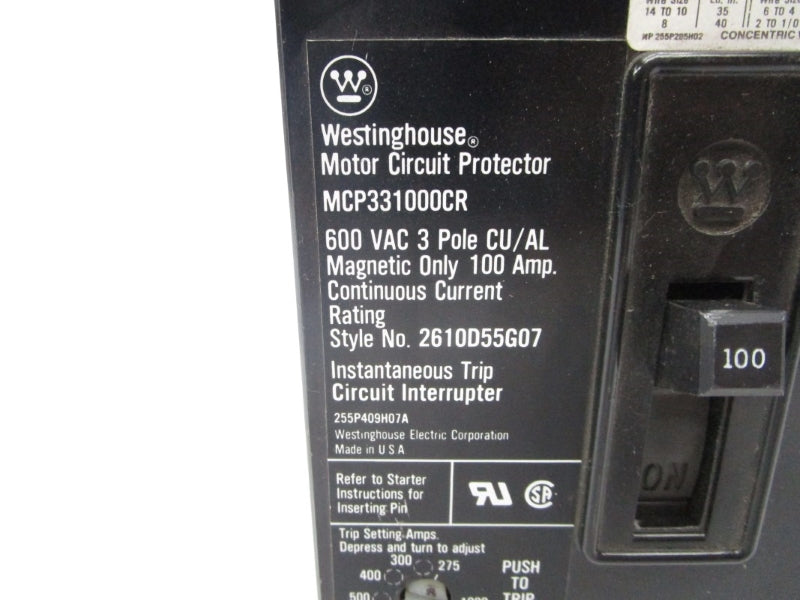 WESTINGHOUSE MCP331000CR 600VAC 100A NSNP