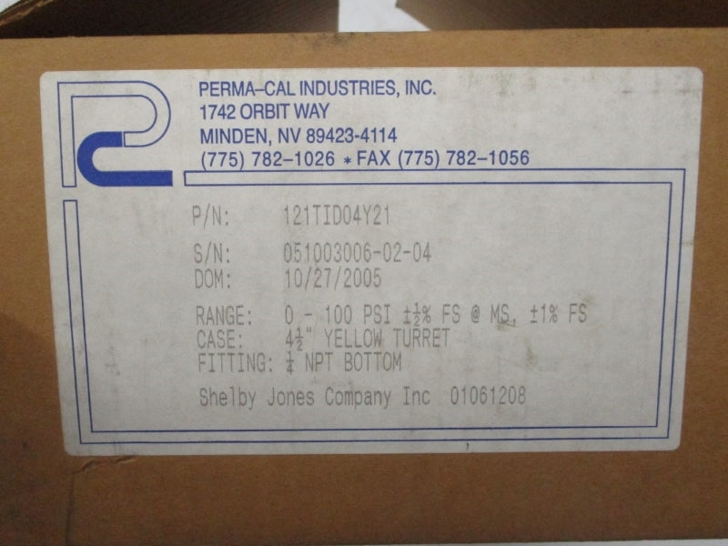 PERMA CAL INDUSTRIES 121TID04Y21 0-100PSI NSMP