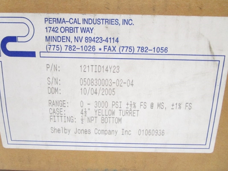 PERMA CAL INDUSTRIES 121TID14Y23 0-3000PSI NSMP